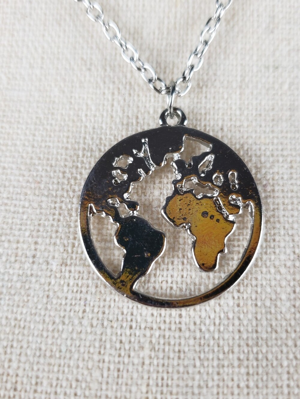Global Map Pendant Necklace in Silver